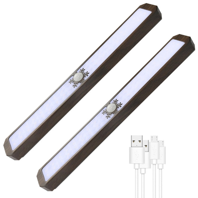 LED Intelligent Human Body Sensor Light USB Free Wiring Long Cabinet Wardrobe Light, Light color: Black Wood 2 x Lamp