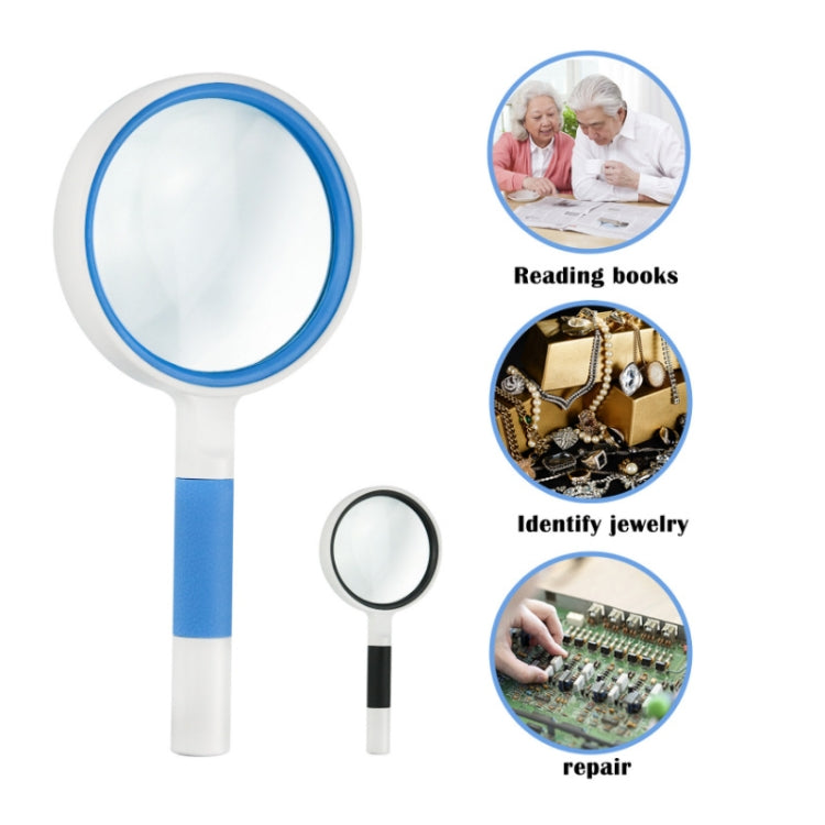 Hand-Held Reading Magnifier Glass Lens Anti-Skid Handle Old Man Reading Repair Identification Magnifying Glass, Specification: 65mm 6 Times (Black White)