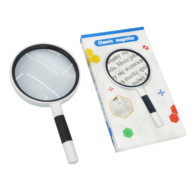 Hand-Held Reading Magnifier Glass Lens Anti-Skid Handle Old Man Reading Repair Identification Magnifying Glass, Specification: 100mm 3 Times (Black White)