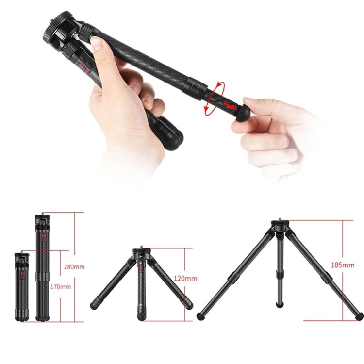 Ulanzi MT-28 Foldeable Carbon Fiber Extension Tripod Stand + U-120 Tripod Panoramic Ballhead with Cold Shoe Base