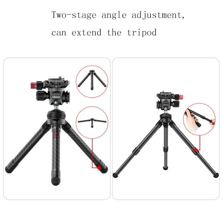 Ulanzi MT-28 Foldeable Carbon Fiber Extension Tripod Stand + U-120 Tripod Panoramic Ballhead with Cold Shoe Base