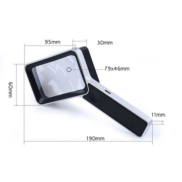 Handheld Rectangular Magnifying Mirror 6LED Light USB Charging 3 Port Lighting Brightness Magnifying Glass(XT-8021-1)