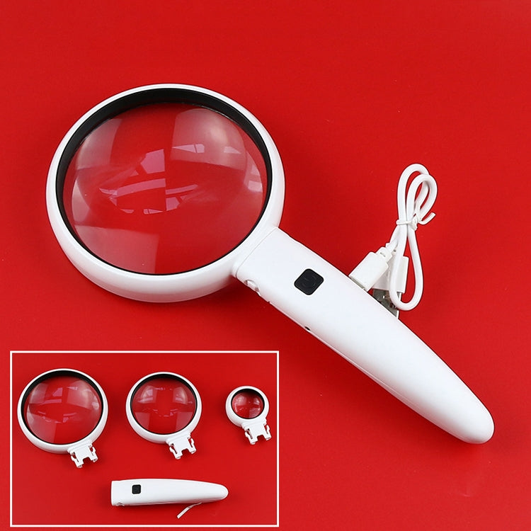 3.5/5/11 Times Handheld Reading Magnifying Glass USB Charging With 2 LED Light Magnifier