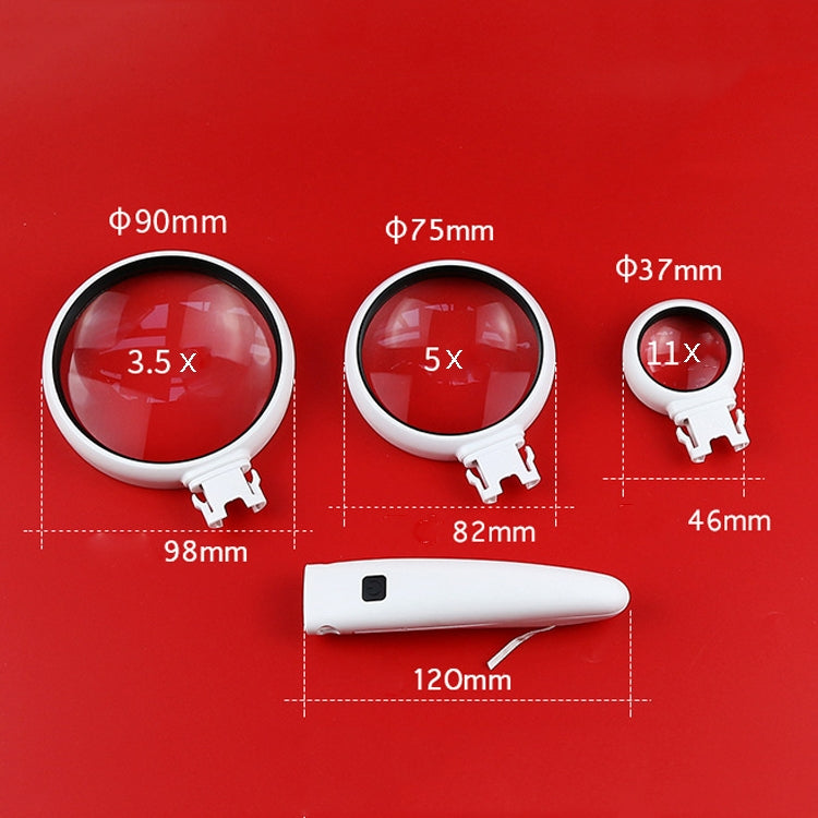 3.5/5/11 Times Handheld Reading Magnifying Glass USB Charging With 2 LED Light Magnifier