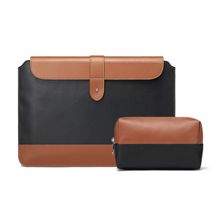 Horizontal Microfiber Color Matching Notebook Liner Bag, Style: Liner Bag+Power Bag(Black + Brown), Applicable Model: 14-15.4 Inch