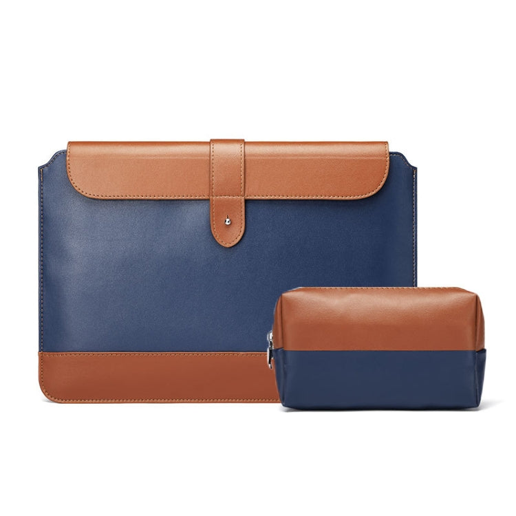 Horizontal Microfiber Color Matching Notebook Liner Bag, Style: Liner Bag+Power Bag(Blue + Brown), Applicable Model: 14-15.4 Inch