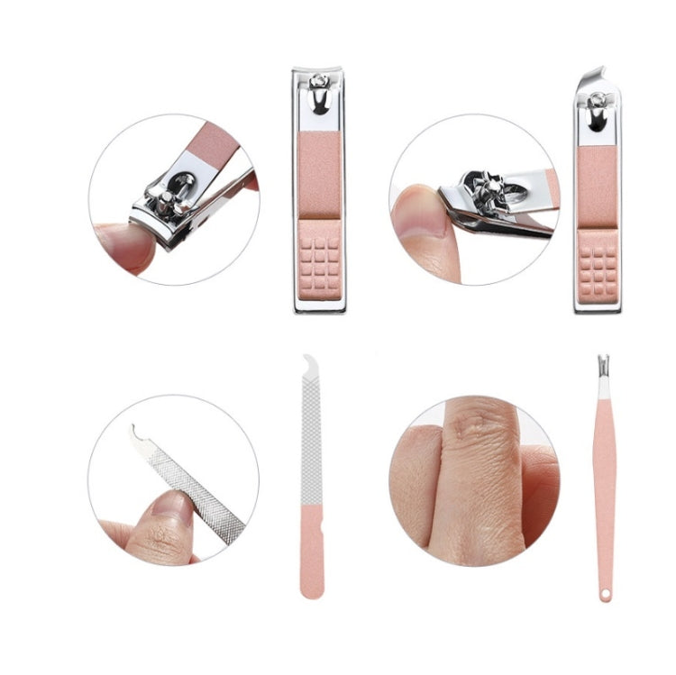 2 Packs 8 PCS/Set Stainless Steel Nail Clippers Manicure Tool Set(Pink)