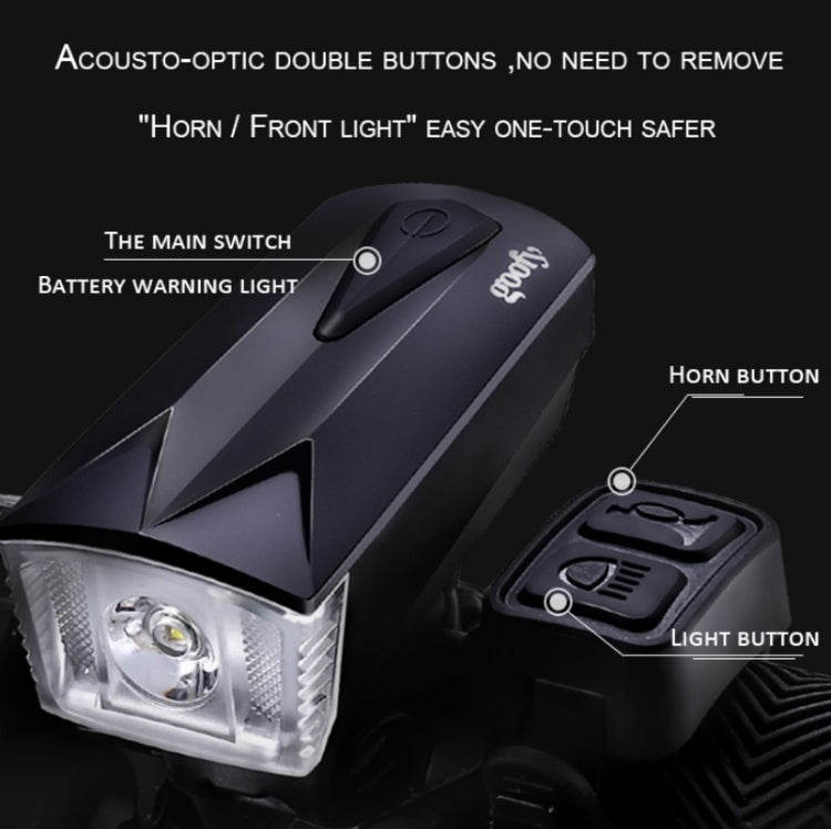 GOOFY DT-6105F Bicycle Horn Light Mountain Bike Front Light Warning Light Specification: Double Head Charging (5 Watt Black)