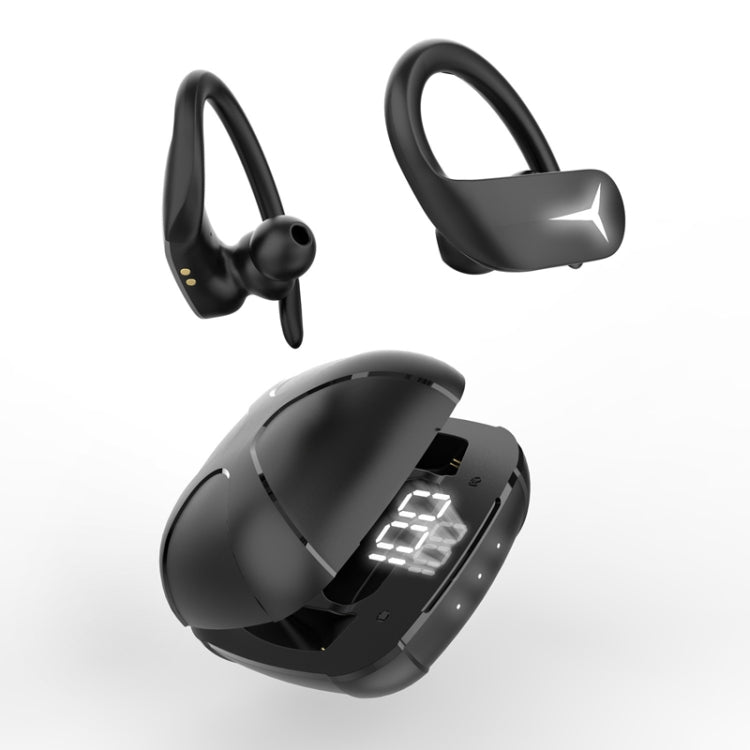 BE1030 Earhook LED Digital Display Sports TWS Wireless Bluetooth Earphone With Charging Box(Black)