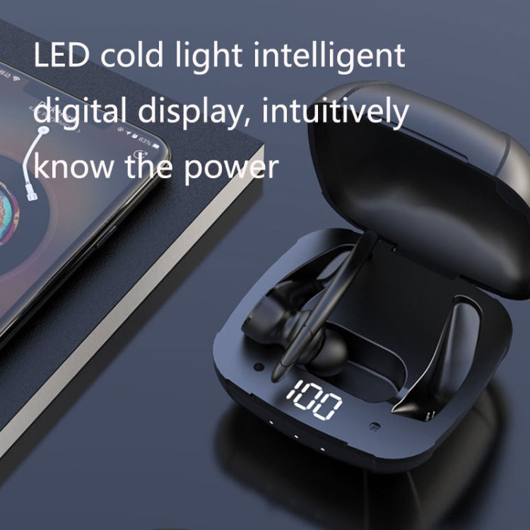 BE1030 Earhook LED Digital Display Sports TWS Wireless Bluetooth Earphone With Charging Box(Black)