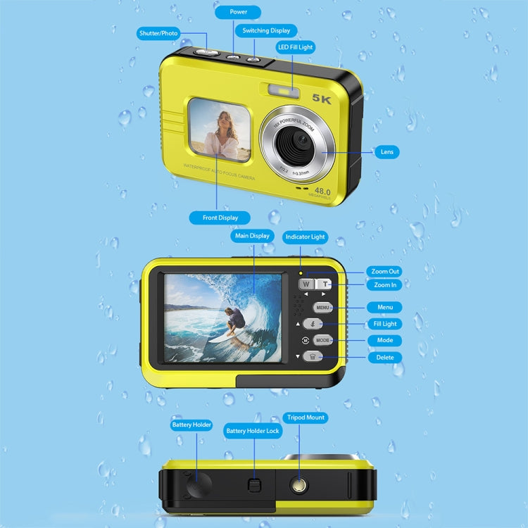 WDC901 3.5m Waterproof 48MP HD Dual Screen Outdoor Sports Digital Camera EU Plug
