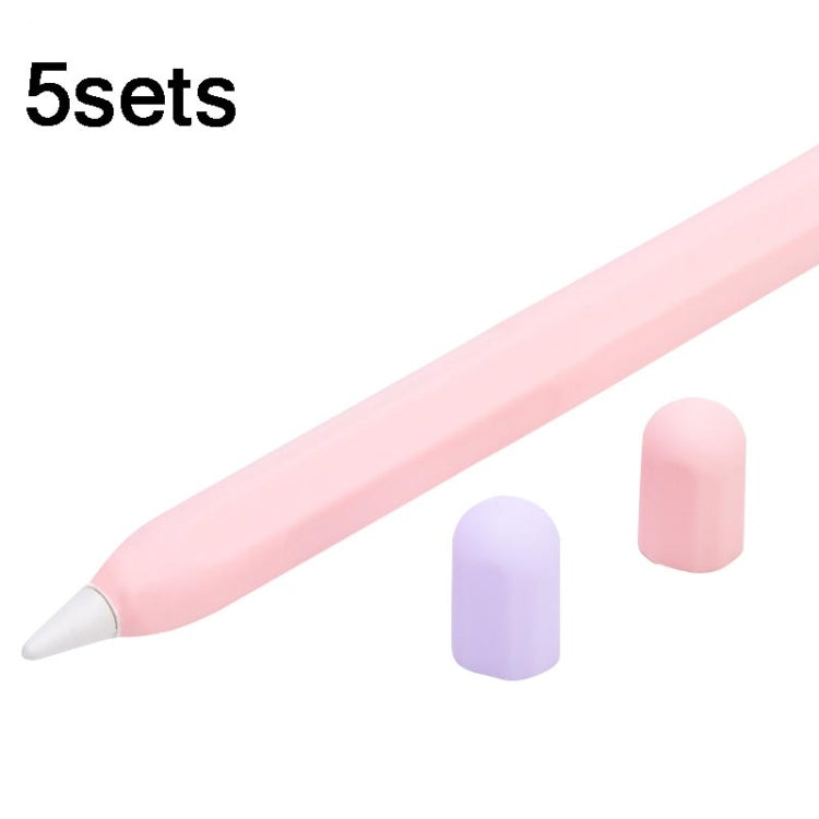 5sets 3 in 1 Stylus Silicone Protective Cover + Two-Color Pen Cap Set For Apple Pencil 2