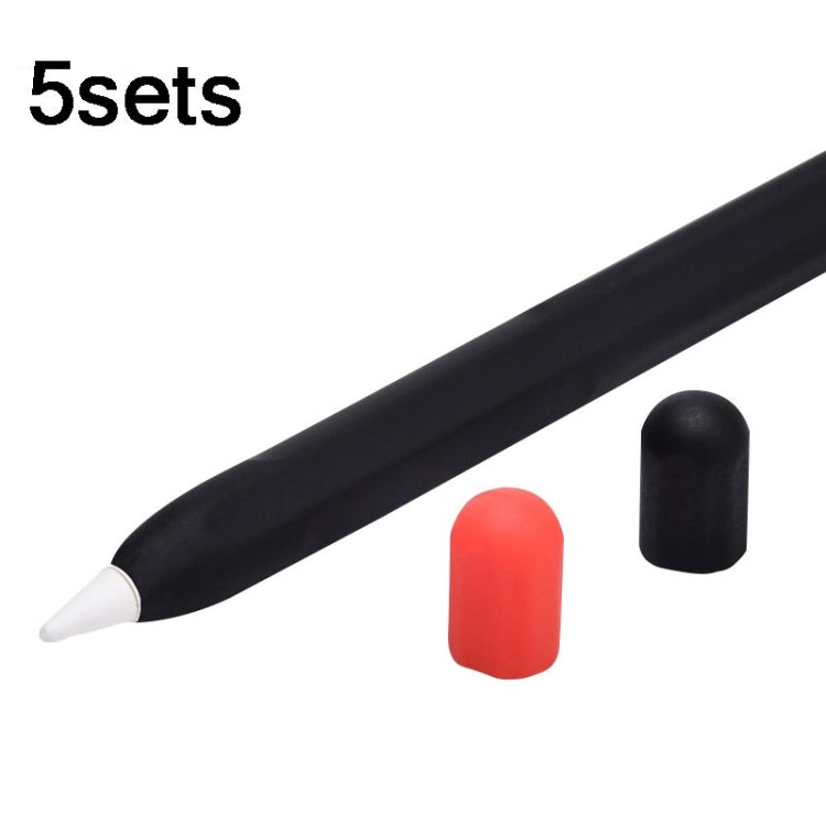 5sets 3 in 1 Stylus Silicone Protective Cover + Two-Color Pen Cap Set For Apple Pencil 2