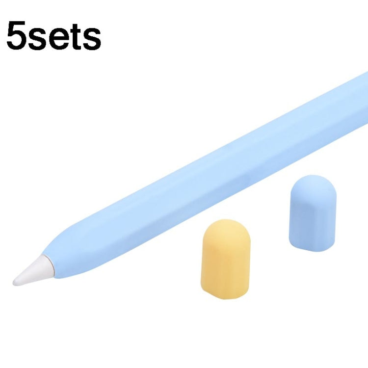 5sets 3 in 1 Stylus Silicone Protective Cover + Two-Color Pen Cap Set For Apple Pencil 2
