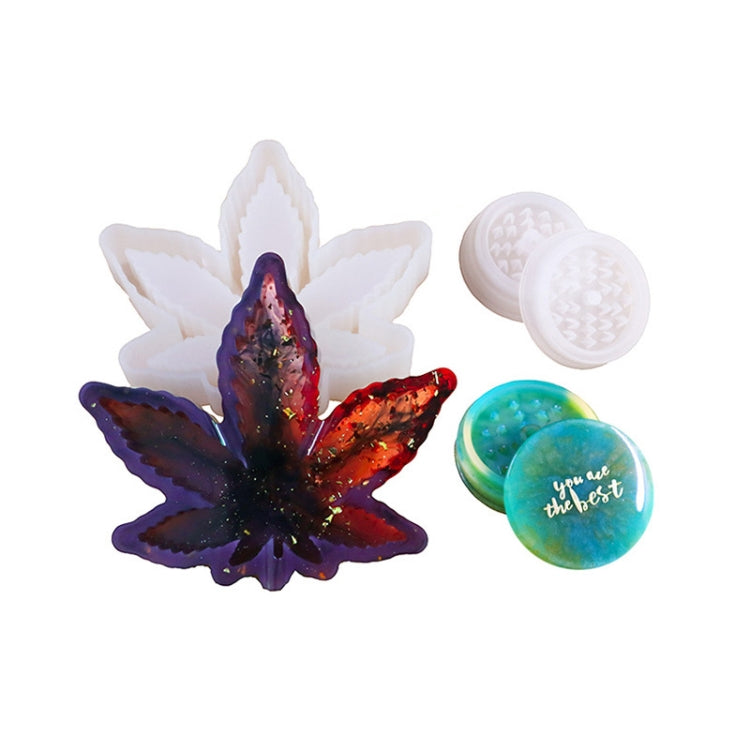DIY Crystal Epoxy Mold Maple Leaf Ashtray Tooth Grinding Cigarette Grinding Combination Silicone Mold(Combination Set)