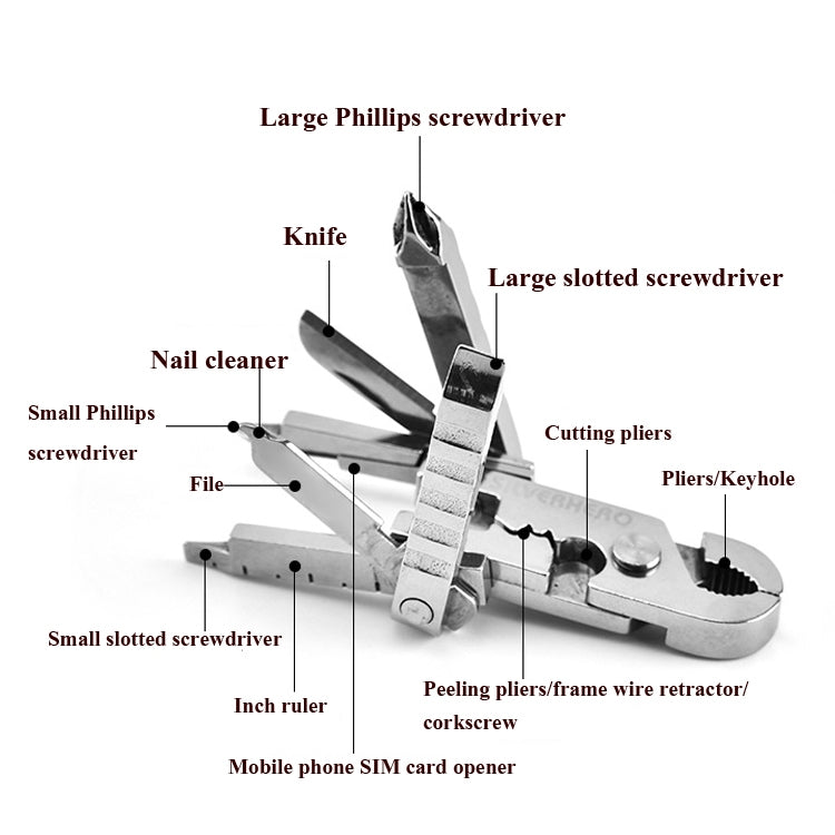 SL15-1 15 In 1 Multi-Function EDC Mini Pliers With Keychain Mobile Phone Card Pin Digital Screwdriver