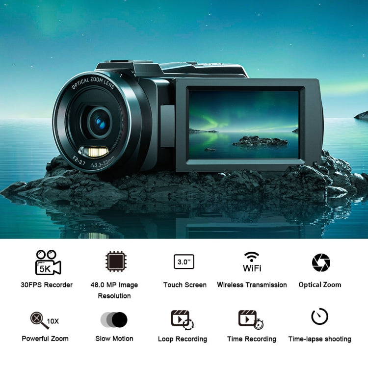 HDV265K 5K 30FPS 3.0-Inch HD Digital 3X Optical Zoom Outdoor Sports DV Camera US Plug - Black