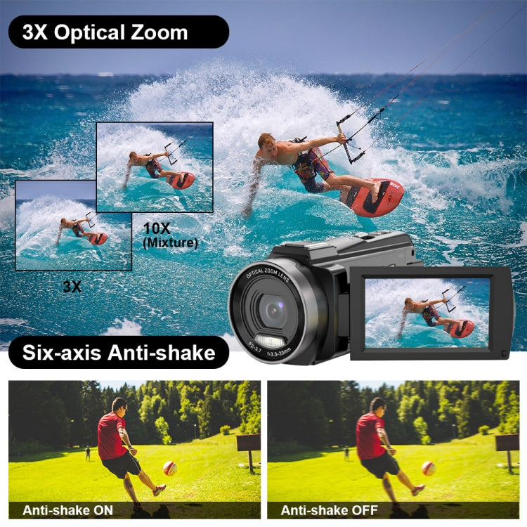 HDV265K 5K 30FPS 3.0-Inch HD Digital 3X Optical Zoom Outdoor Sports DV Camera UK Plug - Black
