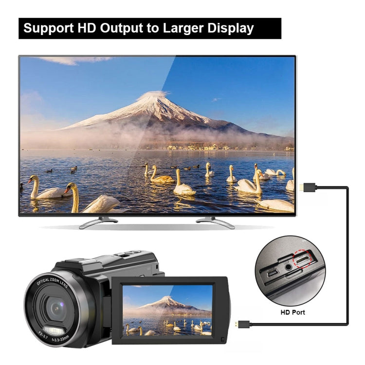 HDV265K 5K 30FPS 3.0-Inch HD Digital 3X Optical Zoom Outdoor Sports DV Camera UK Plug - Black