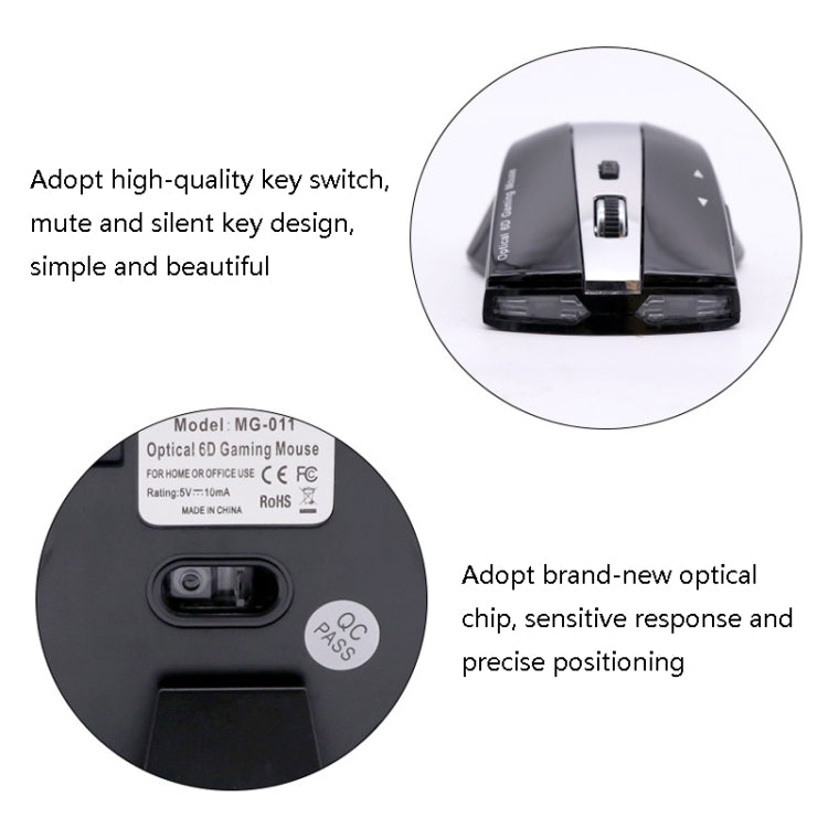 M-011G 2.4GHz 6 Keys Wireless Charging Mouse Office Game Mouse