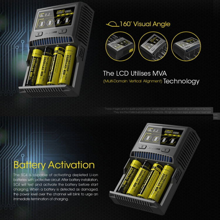 NITECORE 4-Slot Smart LCD Fast Charger, Model: SC4 - UK Plug