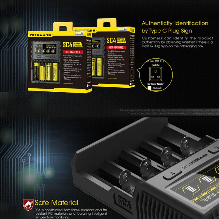 NITECORE 4-Slot Smart LCD Fast Charger, Model: SC4 - UK Plug