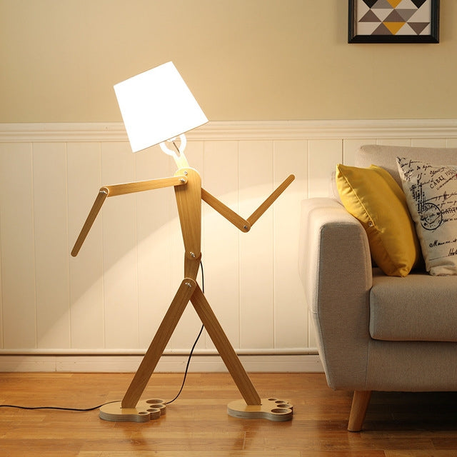Simple Personality Creative Solid Wood Lamps Bedroom Living Room Art Adjustable Posture Humanoid Floor Lamp