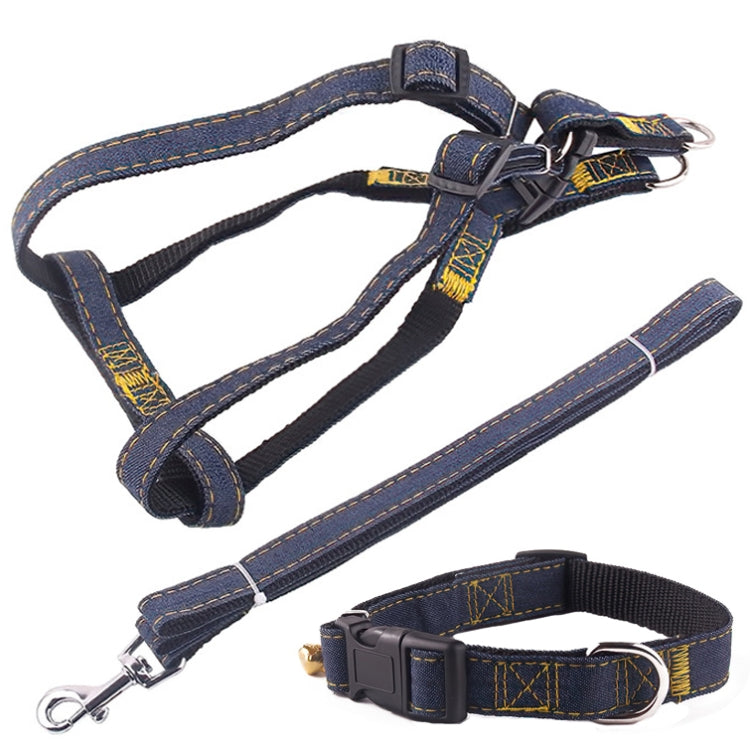 BG-Q1025 Leash+Chest Strap+Collar Thickened Strong Denim Pet Dog Leash Set, Size: