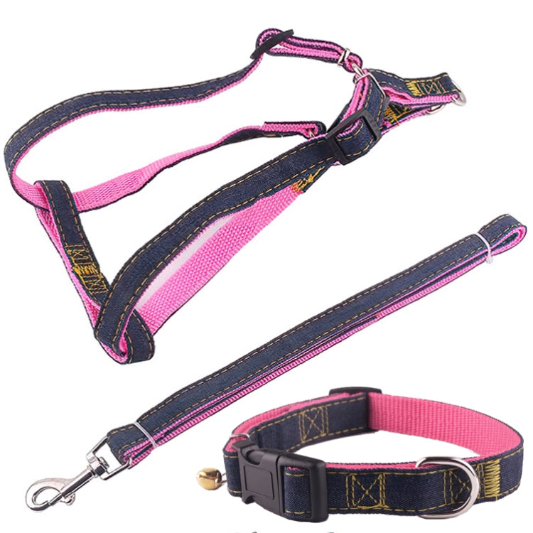 BG-Q1025 Leash+Chest Strap+Collar Thickened Strong Denim Pet Dog Leash Set, Size: