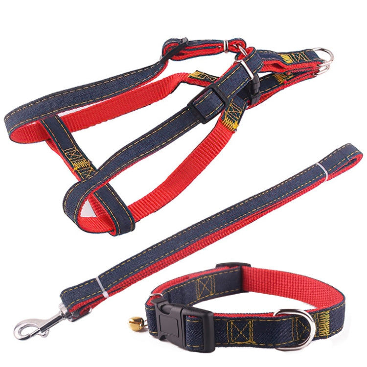 BG-Q1025 Leash+Chest Strap+Collar Thickened Strong Denim Pet Dog Leash Set, Size: