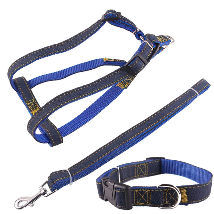BG-Q1025 Leash+Chest Strap+Collar Thickened Strong Denim Pet Dog Leash Set, Size: