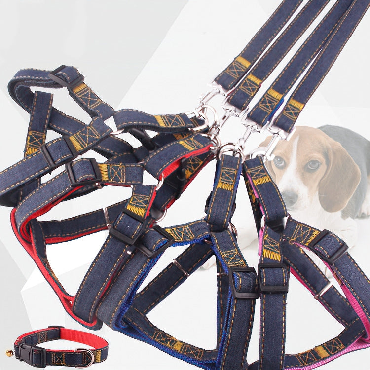 BG-Q1025 Leash+Chest Strap+Collar Thickened Strong Denim Pet Dog Leash Set, Size: