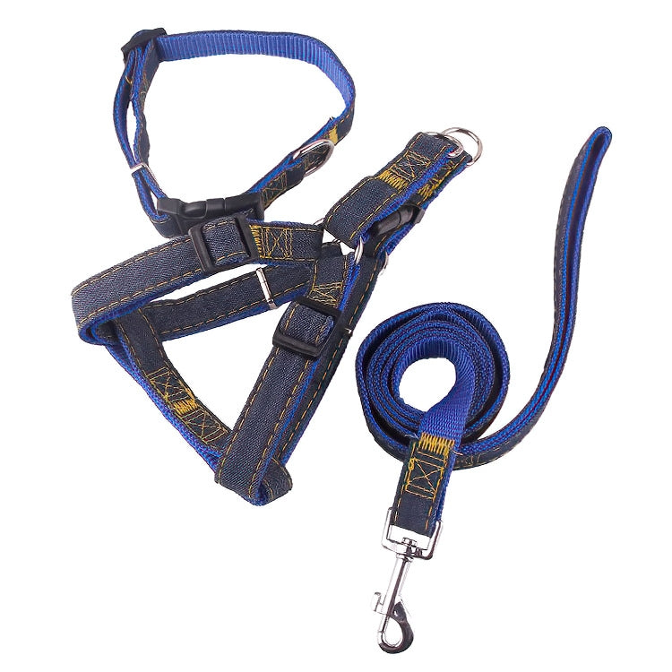 BG-Q1025 Leash+Chest Strap+Collar Thickened Strong Denim Pet Dog Leash Set, Size: