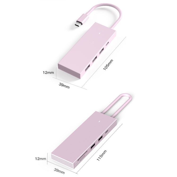 Blueendless 4K60Hz + Data Port Type-C Docking Station USB3.0 Splitter, Spec: 6-in-1 Pink