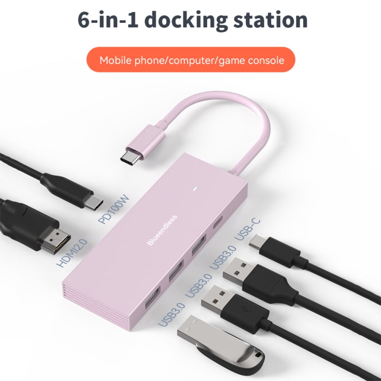 Blueendless 4K60Hz + Data Port Type-C Docking Station USB3.0 Splitter, Spec: 7-in-1 Card Reading Blue