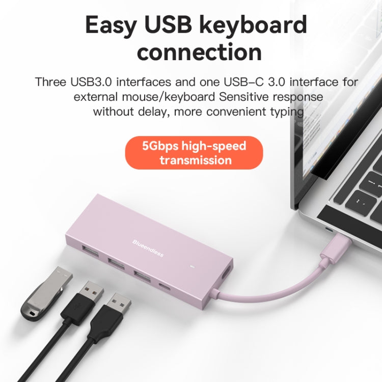 Blueendless 4K60Hz + Data Port Type-C Docking Station USB3.0 Splitter, Spec: 7-in-1 Card Reading Blue