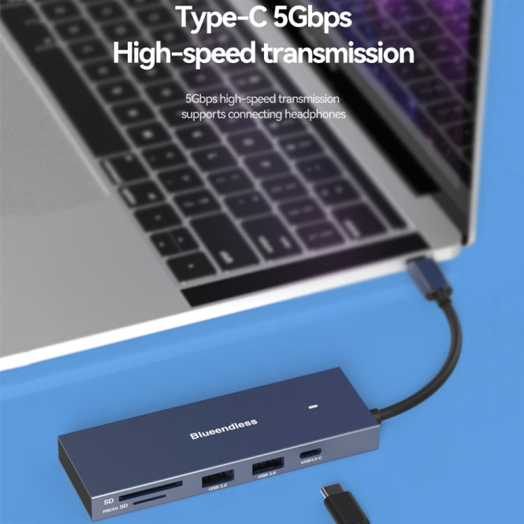 Blueendless 4K60Hz + Data Port Type-C Docking Station USB3.0 Splitter, Spec: 7-in-1 Card Reading Gray