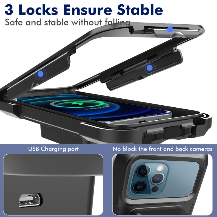 WH-69 15W Wireless Charging Bicycle Waterproof Mobile Phone Holder Mountain Bike Anti-Shake Touch Screen Holder For 4.5 ~ 6.7 inch Mobile Phone(Black)