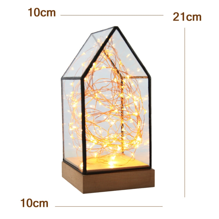 Fireworks Glass Lampshade Wooden Base 100 LEDs Night Light Birthday Christmas Gift, Spec: Button Switch(Firefly House)