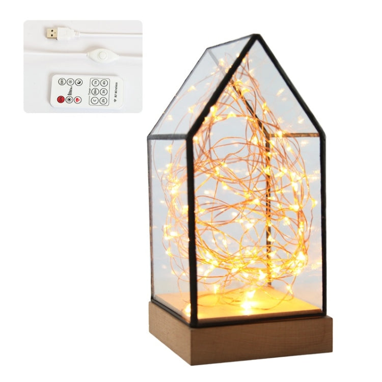 Fireworks Glass Lampshade Wooden Base 100 LEDs Night Light Birthday Christmas Gift, Spec: Remote+Wired Control(Firefly House)