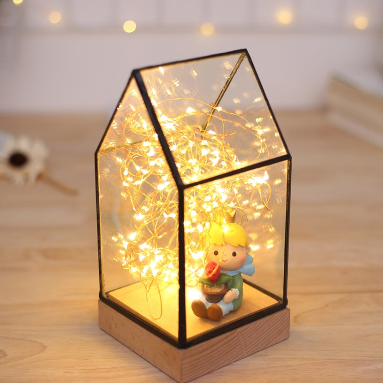 Fireworks Glass Lampshade Wooden Base 100 LEDs Night Light Birthday Christmas Gift, Spec: Remote+Wired Control(Firefly House)