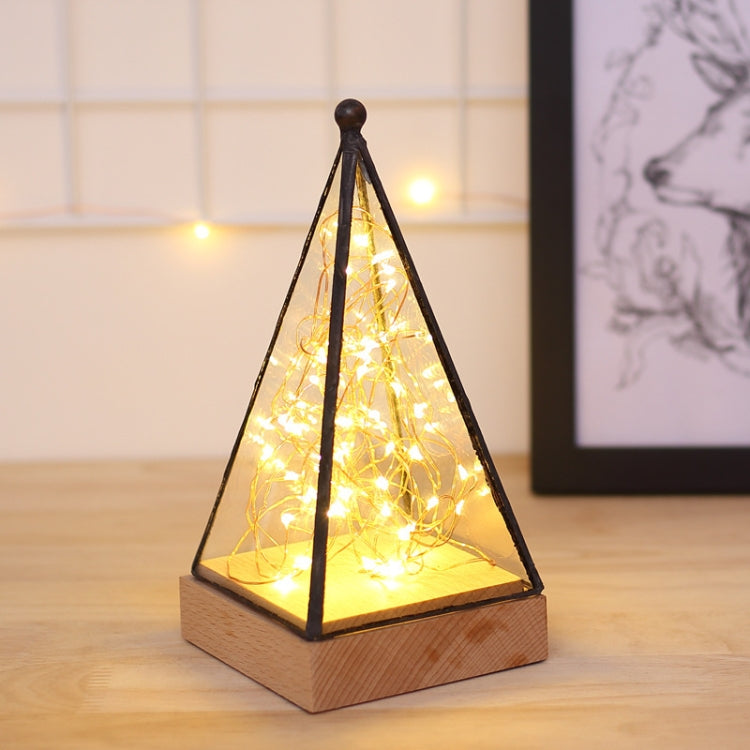 Fireworks 3D Triangle Glass Lampshade Wooden Base Night Light Birthday Christmas Gift, Spec: Dimming Switch(Pyramid)