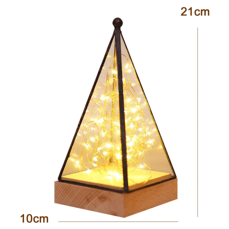 Fireworks 3D Triangle Glass Lampshade Wooden Base Night Light Birthday Christmas Gift, Spec: Remote+Wired Control(Pyramid)