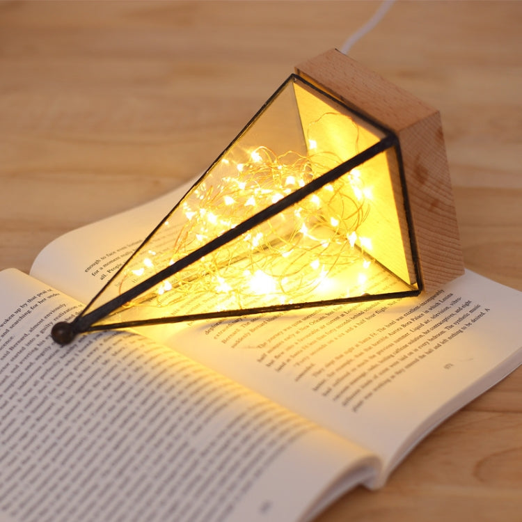 Fireworks 3D Triangle Glass Lampshade Wooden Base Night Light Birthday Christmas Gift, Spec: Remote+Wired Control(Pyramid)