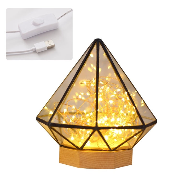 Fireworks Polygonal Wooden Night Light Christmas Birthday Gift Table Lamp, Spec: Button Switch(Octagonal Diamond)