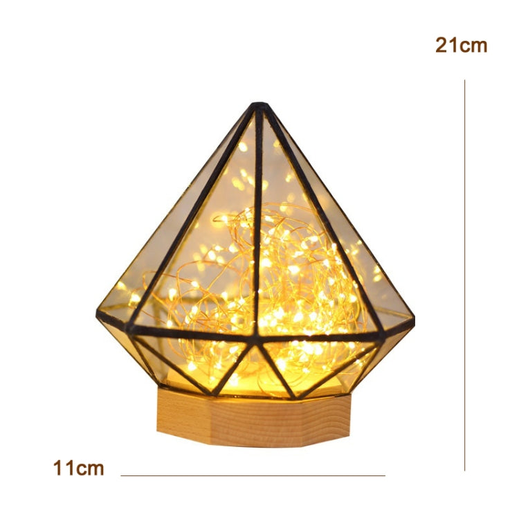 Fireworks Polygonal Wooden Night Light Christmas Birthday Gift Table Lamp, Spec: Button Switch(Octagonal Diamond)