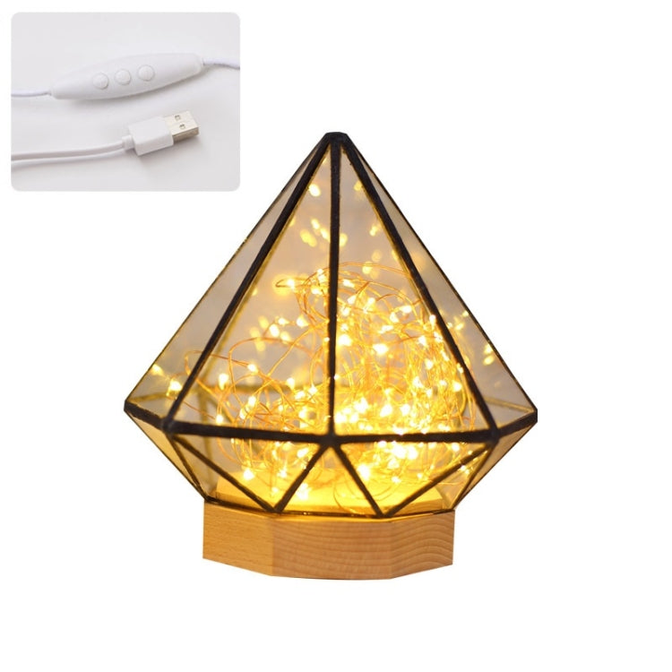 Fireworks Polygonal Wooden Night Light Christmas Birthday Gift Table Lamp, Spec: Dimming Switch(Octagonal Diamond)