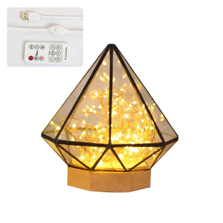 Fireworks Polygonal Wooden Night Light Christmas Birthday Gift Table Lamp, Spec: Remote+Wired Control(Octagonal Diamond)