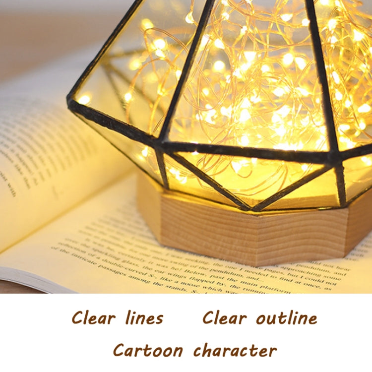 Fireworks Polygonal Wooden Night Light Christmas Birthday Gift Table Lamp, Spec: Remote+Wired Control(Octagonal Diamond)