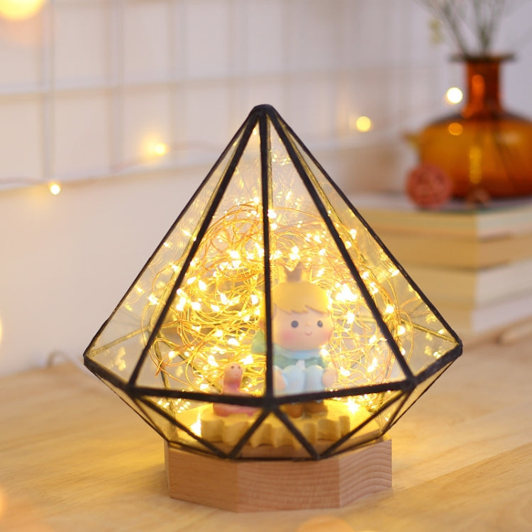 Fireworks Polygonal Wooden Night Light Christmas Birthday Gift Table Lamp, Spec: Remote+Wired Control(Octagonal Diamond)